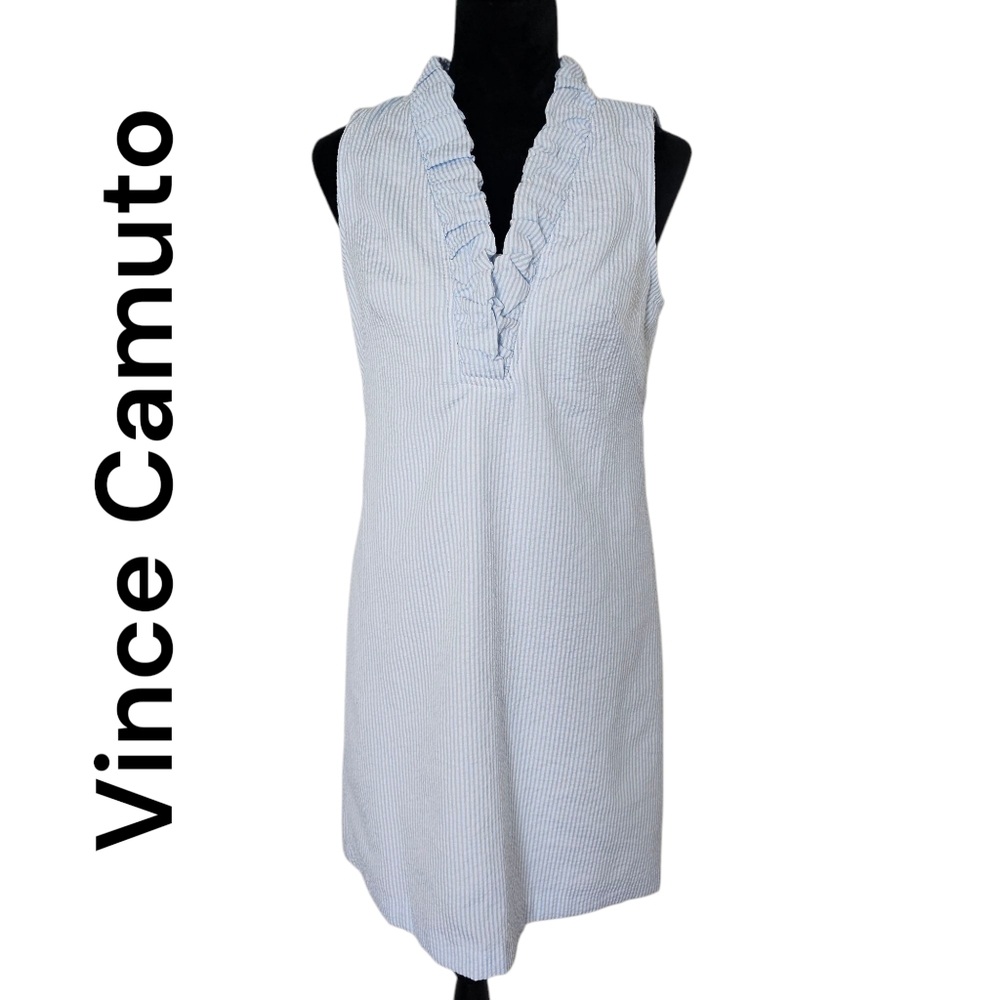 Vince Camuto Striped Blue and White Sleeveless Dress